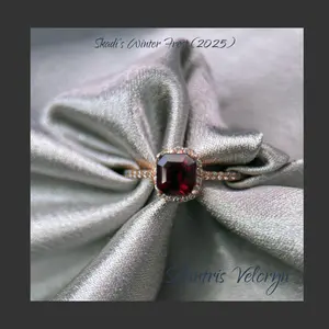 Crimson Flame 2.0ct Dark Red Malawi Garnet Halo Ring in Rose Gold with CZ Accents – Skadi Winter Frost