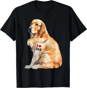 I Love Dad - Patriotic Golden Retriever Canine Dog Lover Summer Casual Shortsleeve Cotton T-Shirt