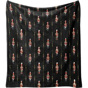 1pc Blankets for men and women, black winter holiday blankets, cute Christmas nutcracker pattern blankets, soft and warm flannel blankets, suitable for living room sofa beds.