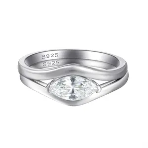 The S925 Marquise Nesting Ring Stack | V-Shaped Chevron Right-Hand Ring | Hypoallergenic