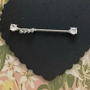 Silver Industrial Earring with Decorative Beads and Clear Accents