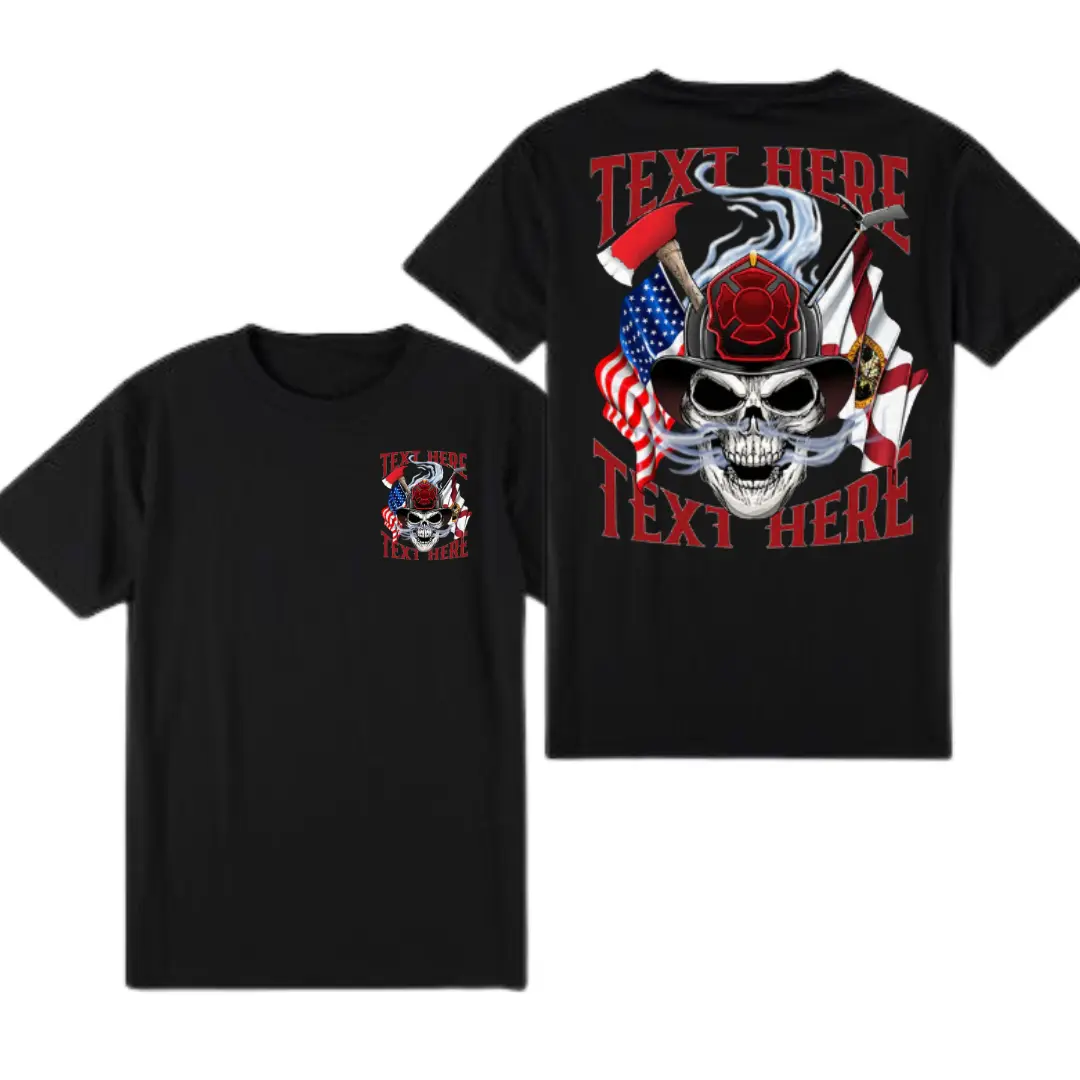 Custom Firefighter Skull Shirt, Fireman Helmet T-Shirt, Fire Department Tee, Thin Red Line First Responder Gift Shirt