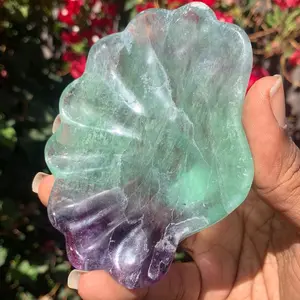Purple and Green Fluorite Crystal Shell Bowl Large