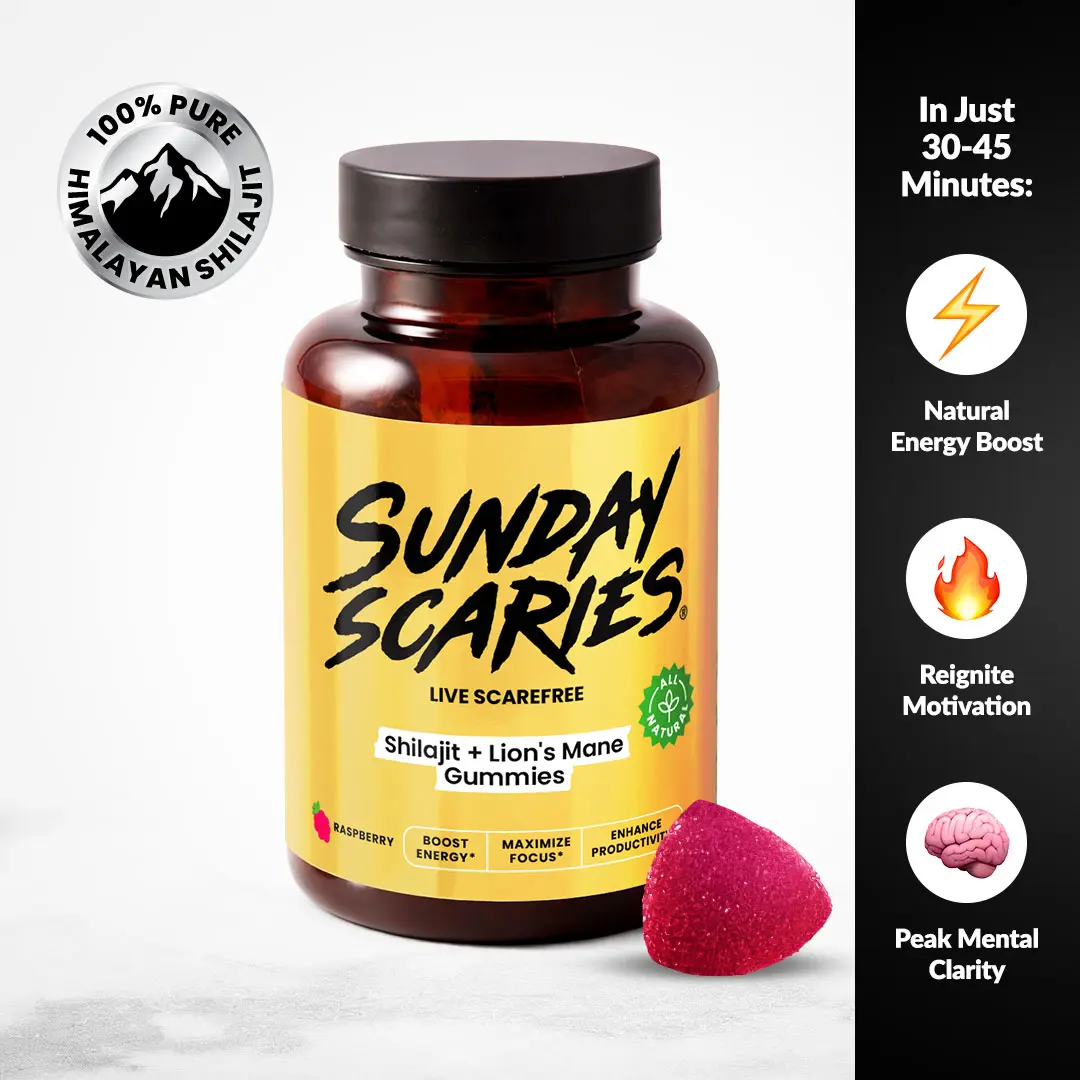 Sunday Scaries Shilajit Gummies - 30 Piece, 150mg Shilajit & 250mg Lion's Mane, Energy Boost & Peak Mental Clarity, All-Natural Gummies