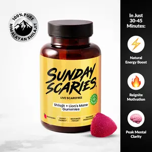 Sunday Scaries Shilajit Gummies with 150mg Shilajit & 250mg Lion's Mane Extract for Energy & Focus Boost Sunday Scaries Shilajit Gummies with 150mg Shilajit & 250mg Lion's Mane Extract for Energy & Focus Boost