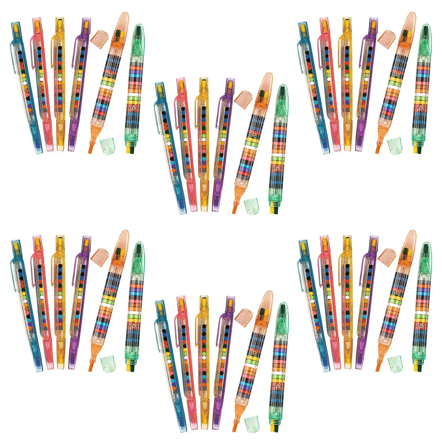 20-Color Transparent Glitter Stacking Point Crayons Bulk 48 Pc