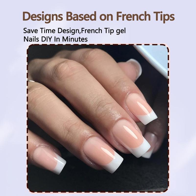 French Tip Press on Nails, 120pcs/set Short Square Fake Nails with Nail File & Jelly Glue & Stick, Reusable Press on Nails for Women & Girls DIY Nail Art, Christmas Gift