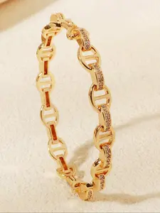 Women's Elegant Geometric Design Bracelet, Elegant Minimalist Bangle, Copper Material, Perfect Accessory for Any Occasion, Fashionable Zirconia Inlay Jewelry
