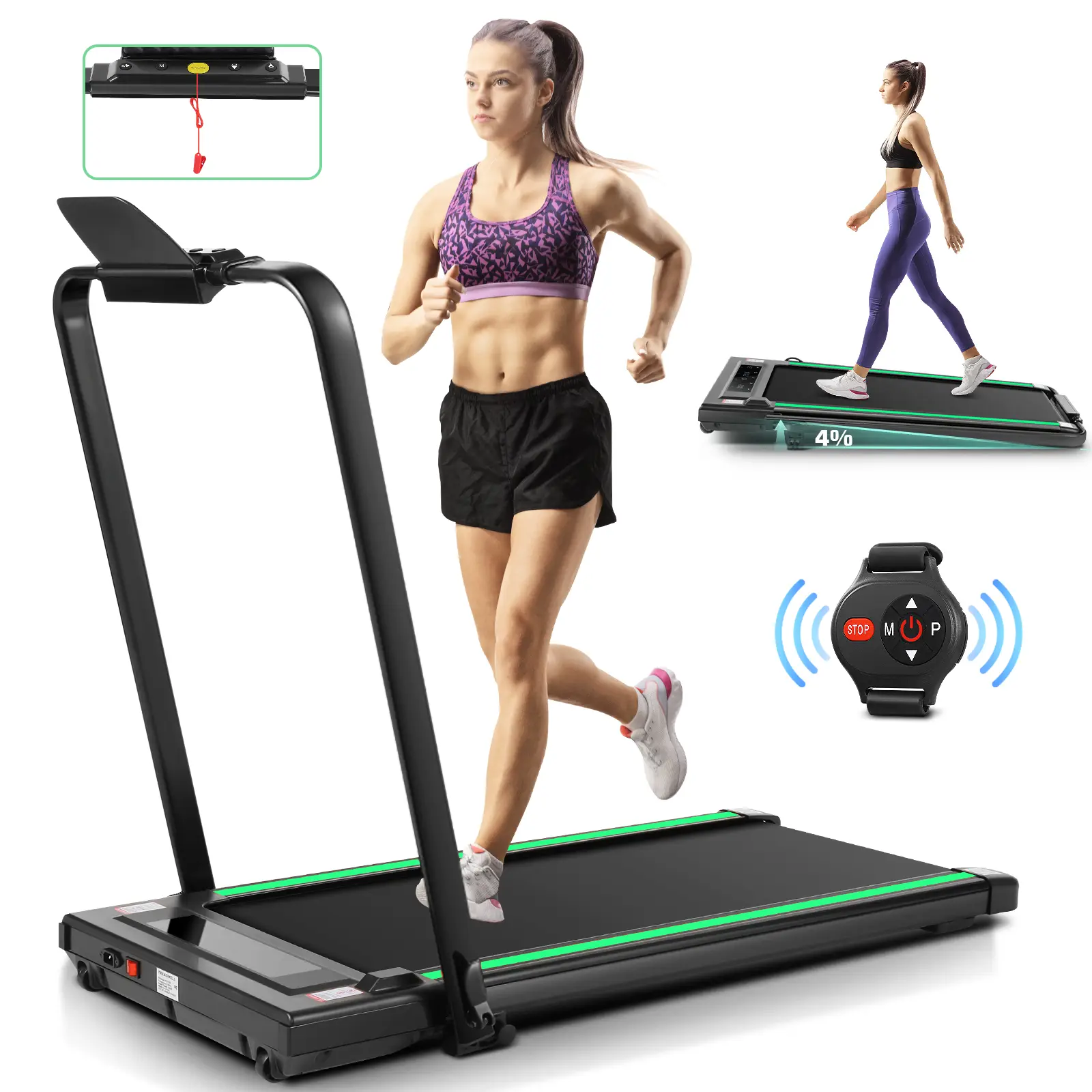 ANCHEER 2 in 1 Under Desk 2s Folding Treadmill , Compact Electric Walking Pad for Home/Gym/Office with LED Touch Screen/Remote Watch