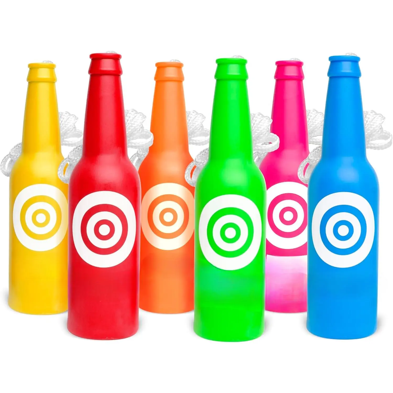 Shatterproof Bottle Shooting Targets, 6-Pack Neon Reusable Bottles with 4 ft. Rope for Indoor/Outdoor Firearm Practice, Target Practice, For Enthusiasts, High Visibility
