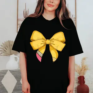 Coquette Teacher School Shirts, Teacher Shirt, Pencil Coquette Bow Shirt, Back To School Tshirt, Teacher Yellow Bow Shirt, Teachers Gift