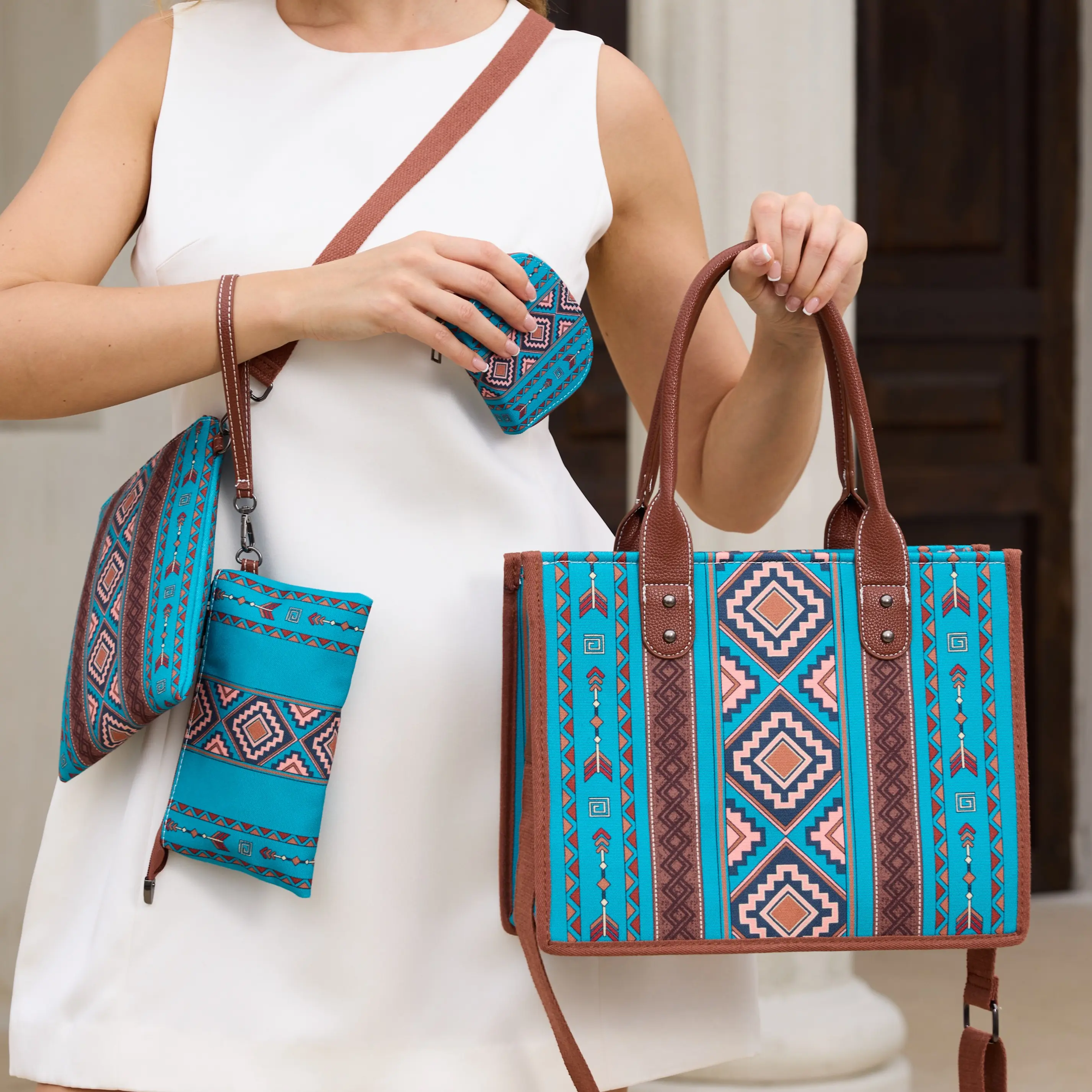 Large Capacity 4-Piece Boho Canvas Tote Bag – Premium Crossbody Sling Handbag with Adjustable Strap & Multiple Pockets for Travel Everyday Carry