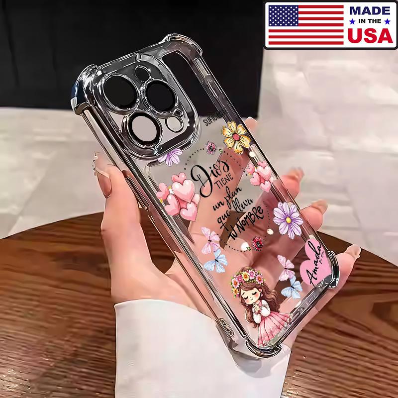 Customized Vintage Print Praying Little Girl Spanish Bible Verse Silicone TPU Phone Case - Shockproof Protection Cover, Aesthetic Accessory for iPhone 17/16/15/14/13/12 Plus Pro Max & Samsung 22/23/24/25 Plus Pro Max Ultra Smartphones