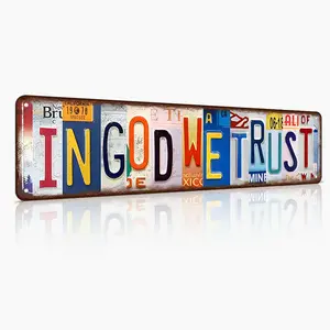 Metal Sign 16x4 Inch Aluminum Wall Decor - "In God We Trust" Vintage License Plate Style Christian Wall Art, Unique Religious Home Decor for Home & Church