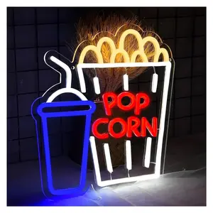 Sign Illuminated Popcorn Neon Light Suitable For Movie Theater Wall Hanging Decorations, USB Powered Dimmable Party Decorations 31cm×33.5cm