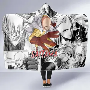 Saitama One Punch Man 3D Hooded Blanket, 3D Anime One Punch Man Throw Blanket, Fleece Inside Hooded Blanket, Mother's Day Gifts