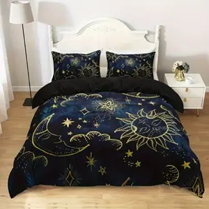 3-Piece Set Mystical Stars Sun Moon High-Definition Digital Print Bedding Sets, Comfortable & Stylish Design, Perfect Gift Idea