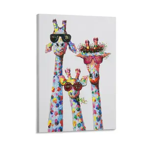 Giraffe Family Canvas Wall Art, Animal Poster Prints. Ideal for Living, Bed, Nursery Or Kids' Room. Charming Decor & Perfect Gifts. Poster Canvas Wall Art For Bedroom Decor Bar Office Room Decor Gift