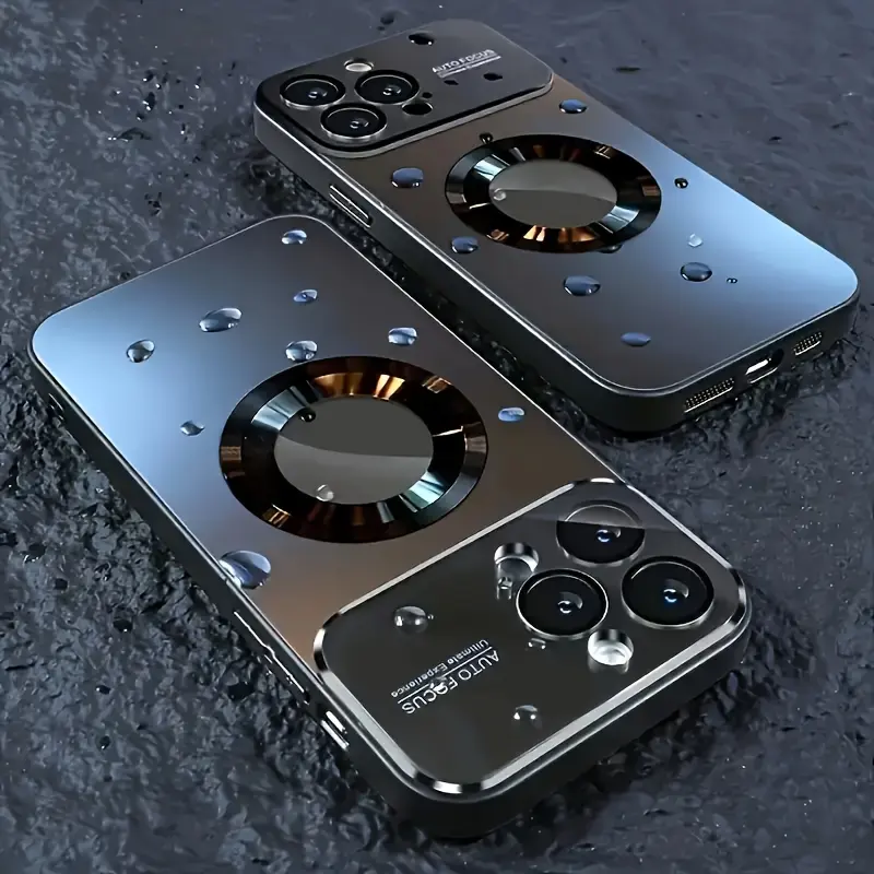 Luxury Customized Metallic TPU Smartphone Casing with Magnetic Ring for Wireless Charging, Shockproof Design, Anti-Fingerprint Tempered Glass Camera Lens Protection, Phone Accessories for iPhone 17/16/15/14/13/12 Pro Max/Plus