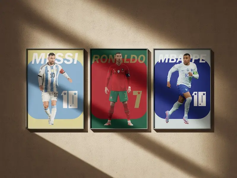 Messi Ronaldo Mbappe Posters: Soccer Stars Wall Art  Print UNFRAMED
