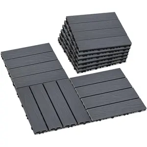 Interlocking Deck Tiles 9 count, 12" x 12" -Weather Plastic- Outdoor Patio Flooring Tiles for Indoor, Balcony, Porch, Backyard, Poolside & Garden (Dark Gray)