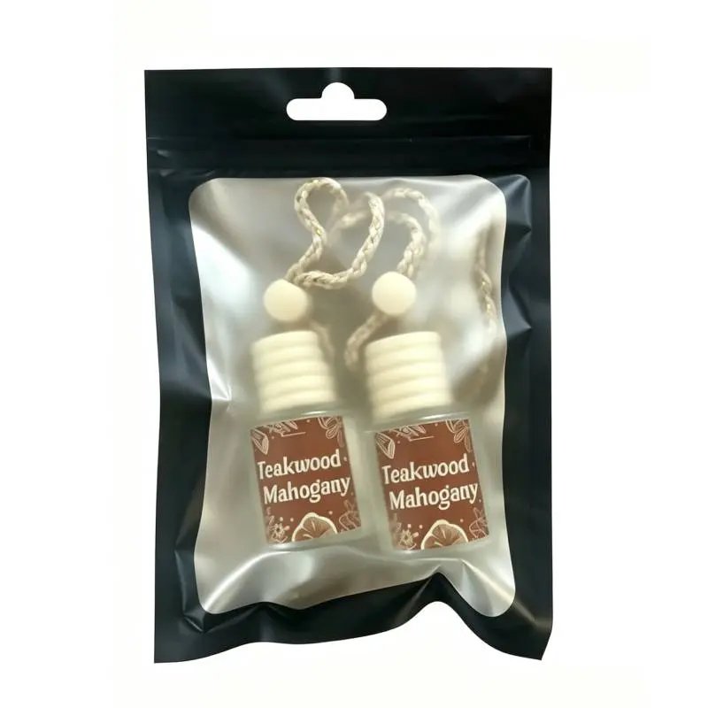 2-Pack Hanging Car Fragrance, Mahogany Teakwood Essential Oil Diffuser, 45+ Days Long-Lasting Car Interior Decor Accessory for Women, Simple Hanging Setup Saves Time