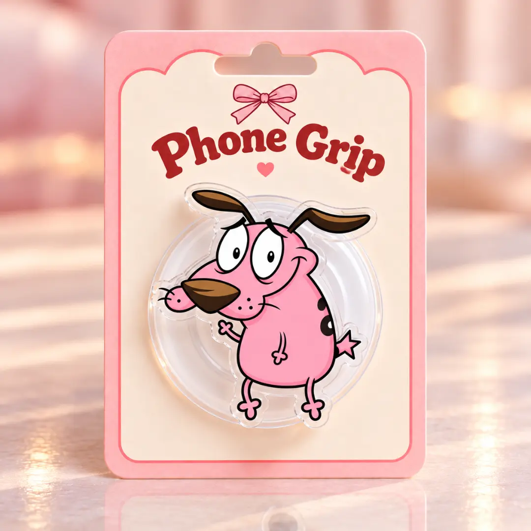 Pink Cartoon Dog MagSafe Phone Grip  Cute Scared Puppy Character Griptok Holder, Aesthetic Phone Stand Accessory Gift for Dog Lovers