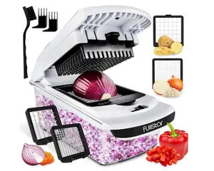 Vegetable Chopper - Food Chopper - Onion Chopper - Vegetable Slicer & Spiralizer - Veggie Chopper with Container - Kitchen Gadgets - Home Essentials - Kitchen Accessories (2 in 1, White)