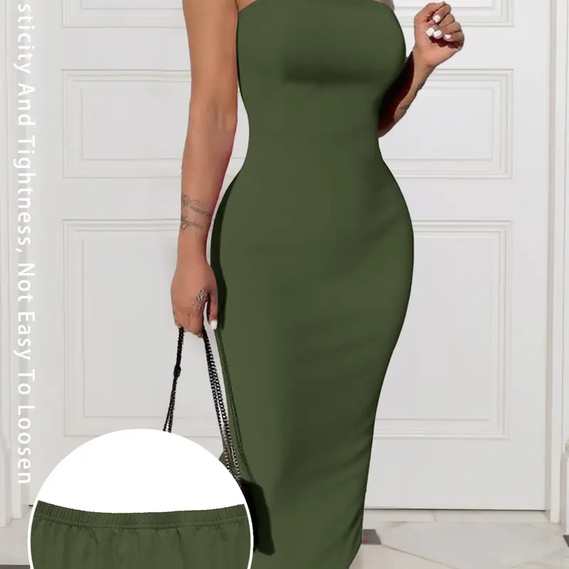 Women's Long Length Halter Sleeveless Dress, Solid Pure Color Elastic Fabric, Elegant Solid Color, Simple Elegance, Minimalist, Perfect for Daily Casual Wear, Stylish and Comfortable