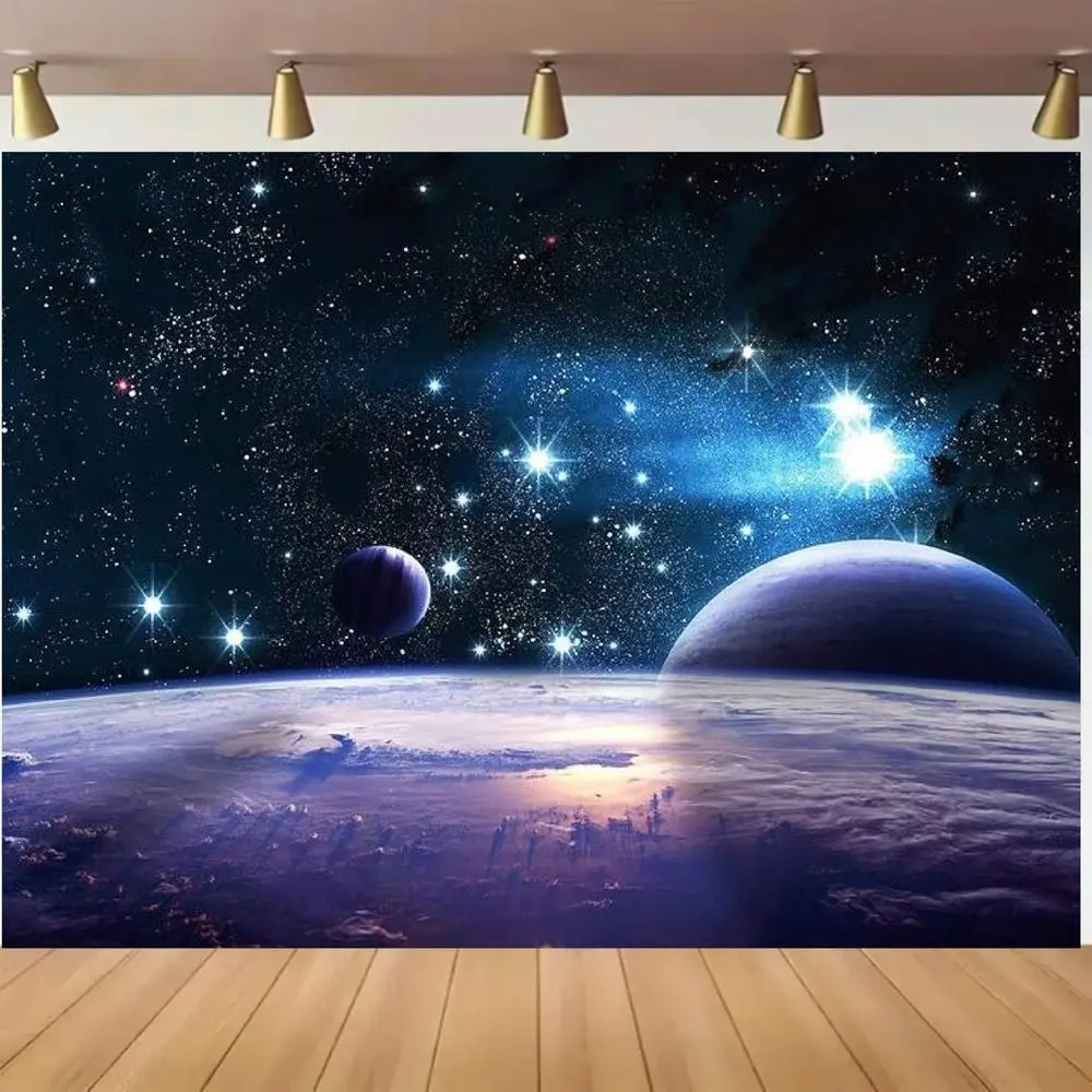 1pc 2D Flat Sci-fi Space Theme Backdrop, Ft/ft Galactic Planets Design, Astronomical for Birthday Parties, Cosplay Events, Portrait Photo Shoots Without Electricity - No Feathers