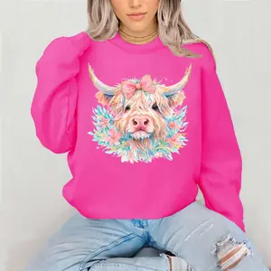 Hand Painted Cow Pastel Crewneck Sweatshirt Gildan Everyday Style Super Soft Unisex Fit Streetwear Graphic Top warm Womenswear Casual Printed Long Sleeve cow animal lovers