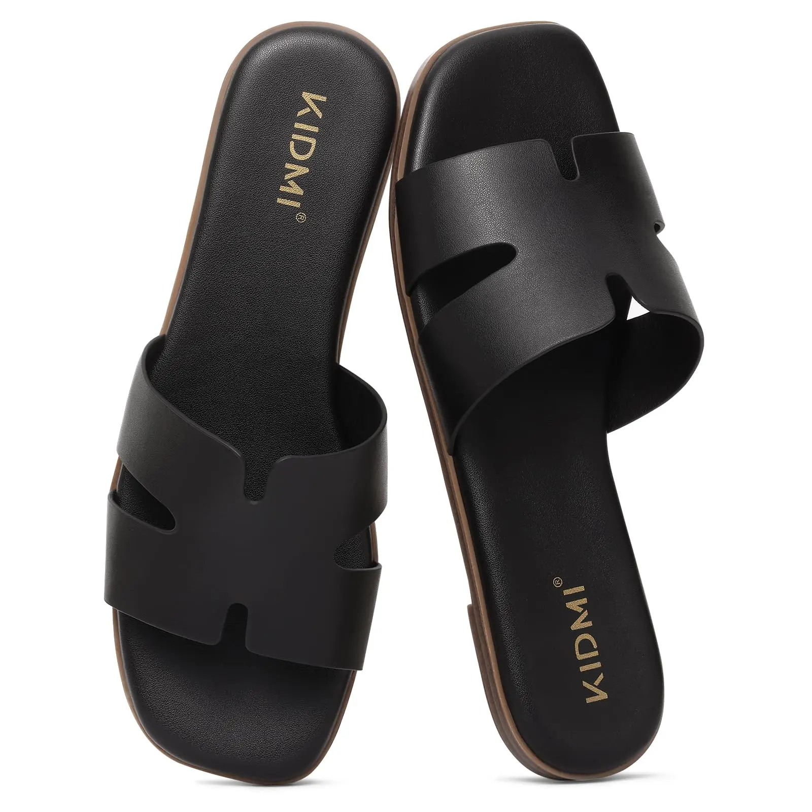 KIDMI Women's Flat Sandals Summervibes Casual Walking Shoes Memory Foam Lightweight Nonslip Sandals Outdoor Square Open Toe Slip On Slide Sandals Footwear
