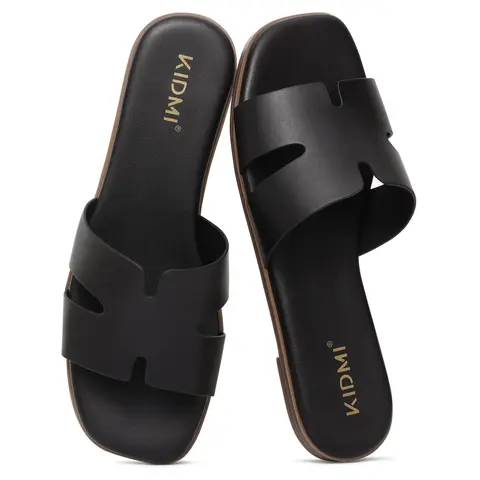 KIDMI Women's Flat Sandals Summervibes Casual Walking Shoes Memory Foam Lightweight Nonslip Sandals Outdoor Square Open Toe Slip On Slide Sandals Footwear
