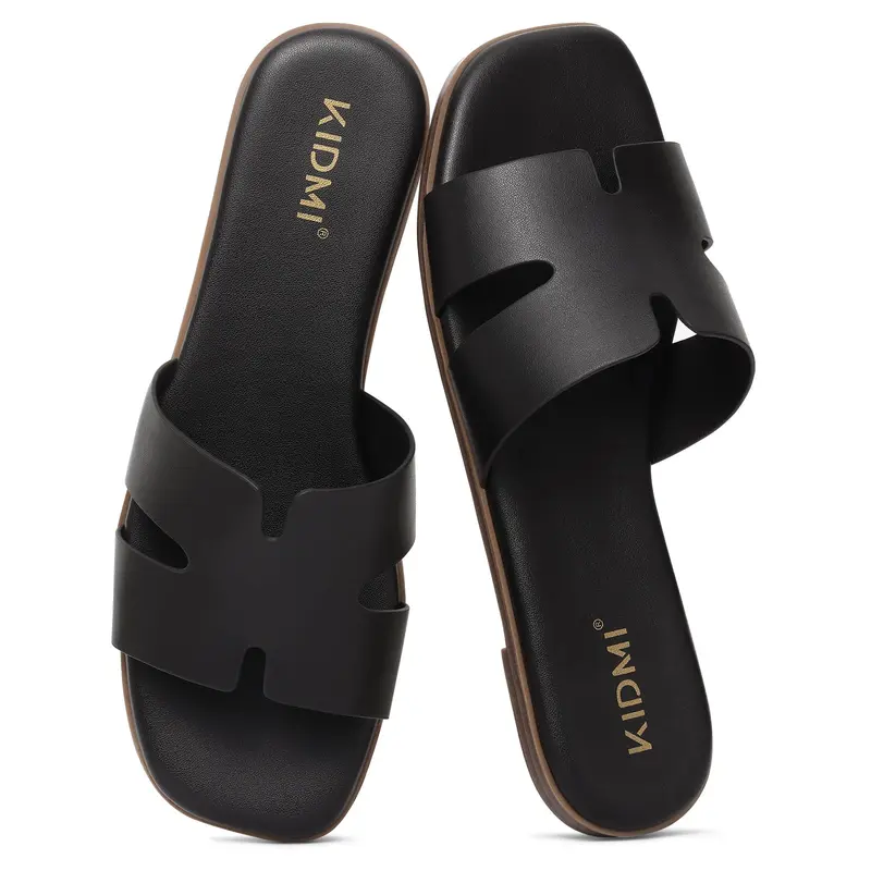 KIDMI Women's Flat Sandals Summervibes Casual Walking Shoes Memory Foam Lightweight Nonslip Sandals Outdoor Square Open Toe Slip On Slide Sandals Footwear