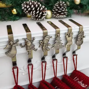 Set of 6 Reusable Christmas Stocking Holders, No-Damage Hooks Hangers for Fireplace Mantle, Bronze Stand for Hanging Christmas Decor Ornaments