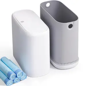 Gallon Slim Small Bathroom Trash Can with Lid, White Dog Proof Garbage Can with Air-Press Bag Expander & Removable Bucket, Narrow Bathroom Waste Basket for Bedroom,