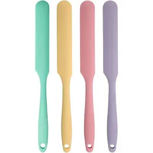 4 Pcs Silicone Jar Spatula Set - Long Handle Sourdough Scraper, Skinny Spatula for Jars, Bottles, and Containers, Non-Stick Heat Resistant Cake Cream Spatulas, Bakeware, Baking Tools