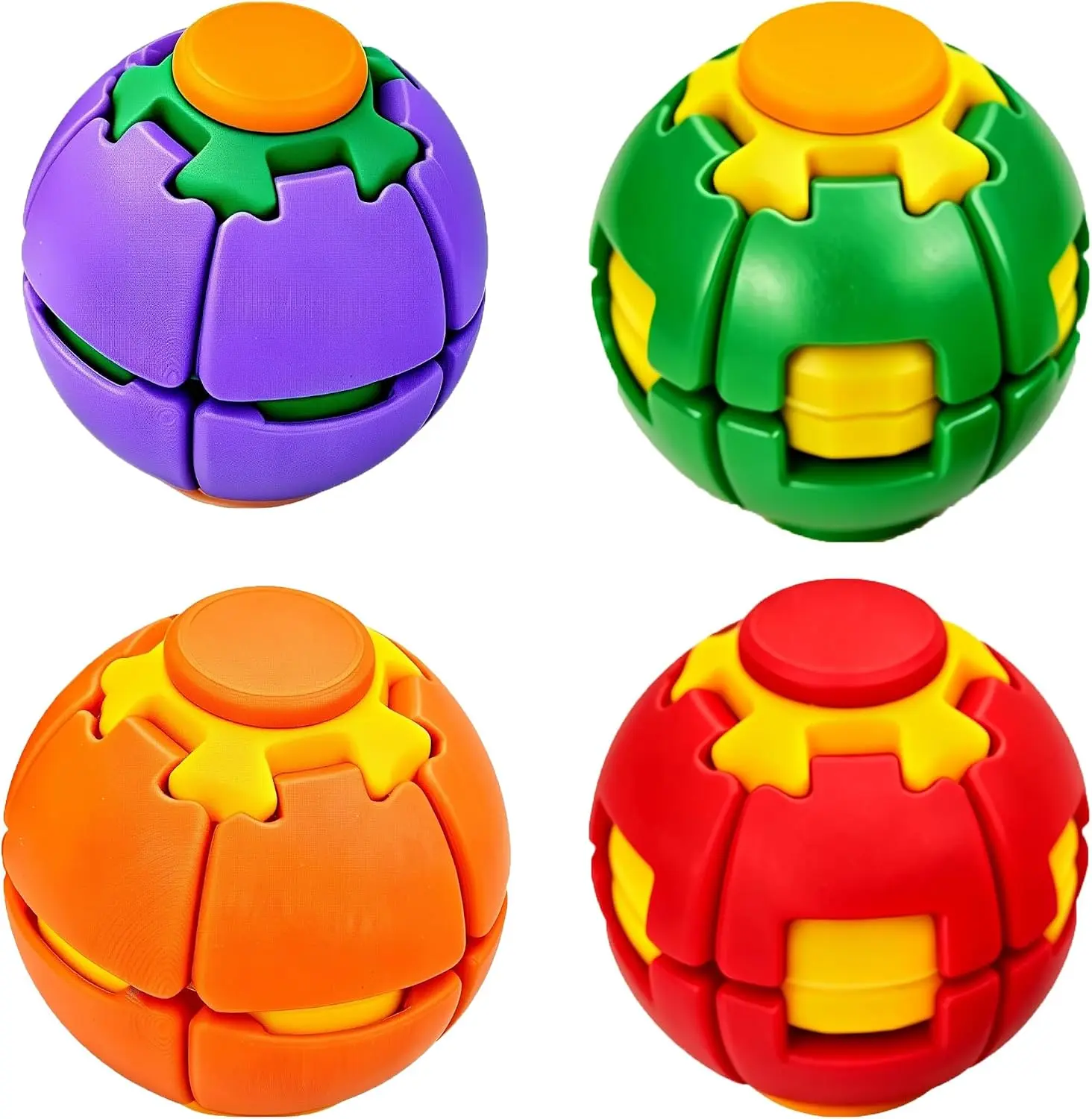 3D Printed Fidget Spinner Ball (2-5 Pcs) - Sound-Producing Press & Spin Sensory Toy, Kinetic Desk Decompression Sphere for 8-10 Years/Classroom (2-Pcs Same Color Pack or 4-Color Assorted Pack)