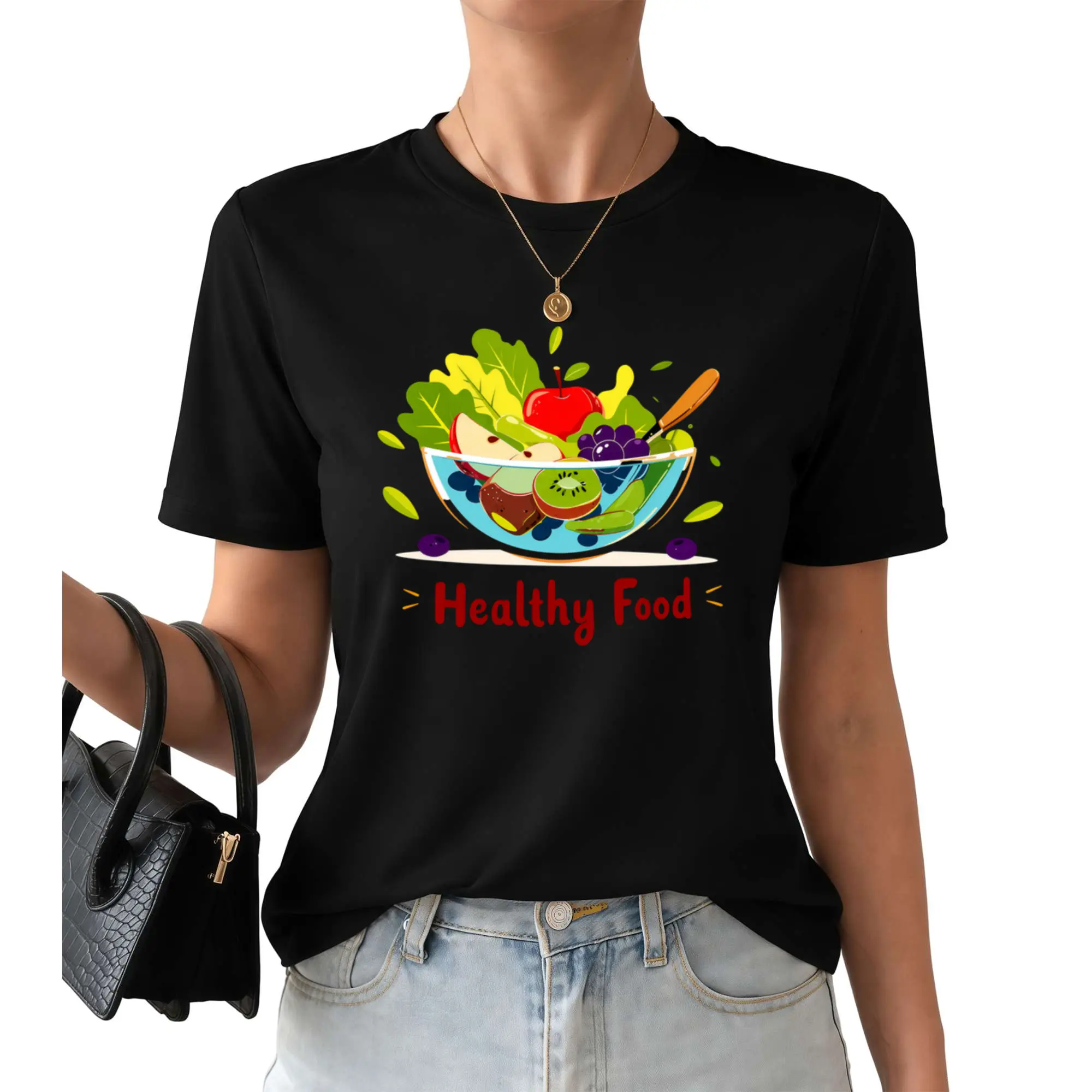 Colorful Fresh Vegetables in a Bowl, Basic Tees for Women, And Graphic T-Shirts for Women