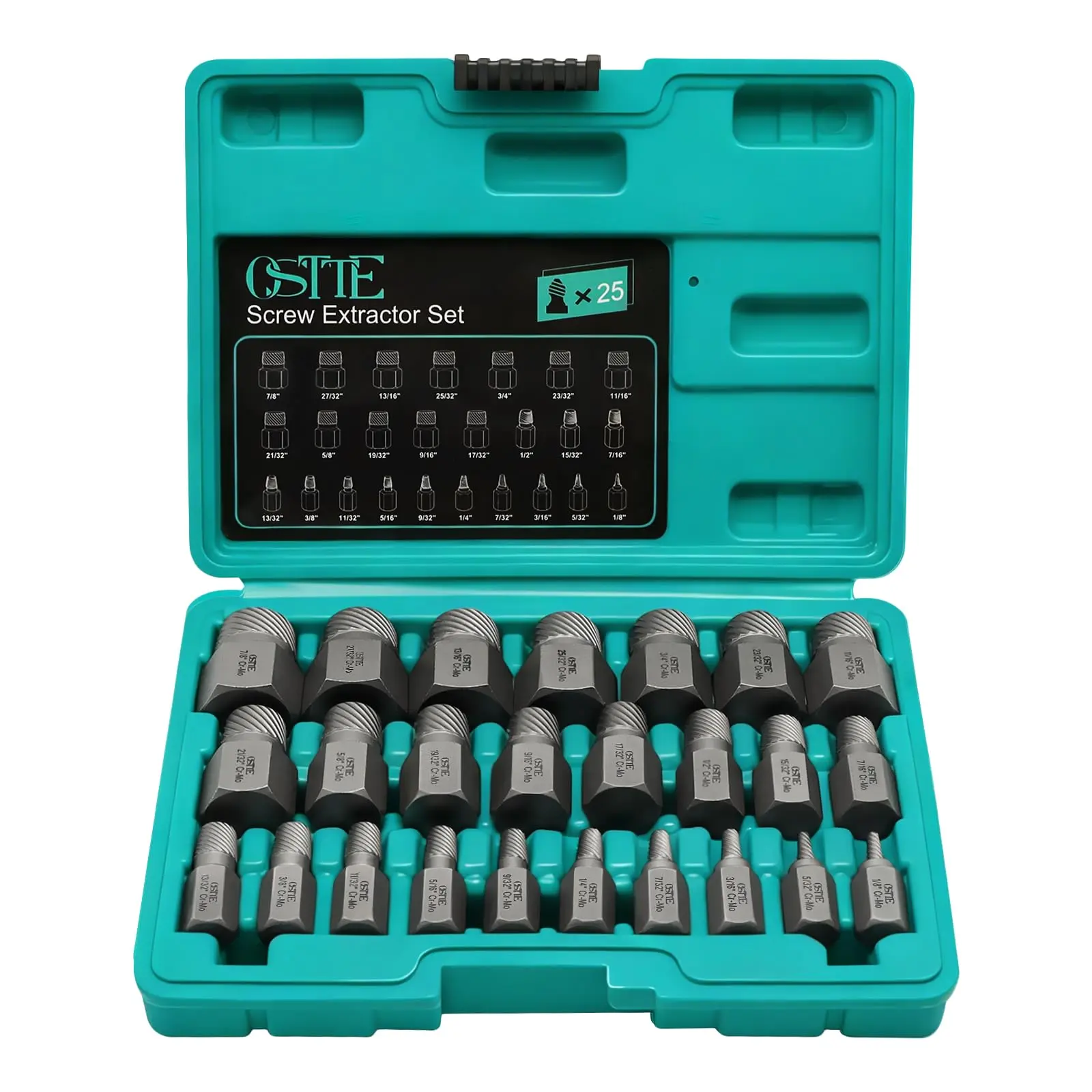 25Pcs Hex Bolt Extractor Set, Easy Out | Multi-Spline Extractor for Stripped/Broken Bolts, Cr-Mo Steel, Durable Rustproof, Essential Auto Mechanic Tool & Home DIY