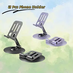Dark Gray & Purple 2 Pcs Cell Phone Stand Multi-Angle Adjustable 360° Rotation Non-Slip Metal Phone Stand with Stable Base Portable Design Easy to Carry