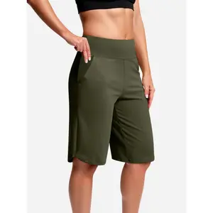 Women High Waist Bermuda Shorts 9 Inch Knee Length with Pockets Athletic Workout Walking Casual