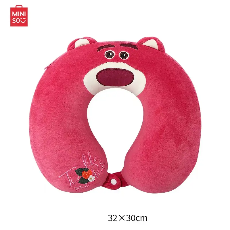 MINISO Lotso U-Shaped Memory Foam Travel Neck Cushion - Memory Foam Cushoning, 360° Neck Support, Anti-Slip Buckle, Compact, Washable for Travel, Office Use, Memory Foam Cushioning, Back To School
