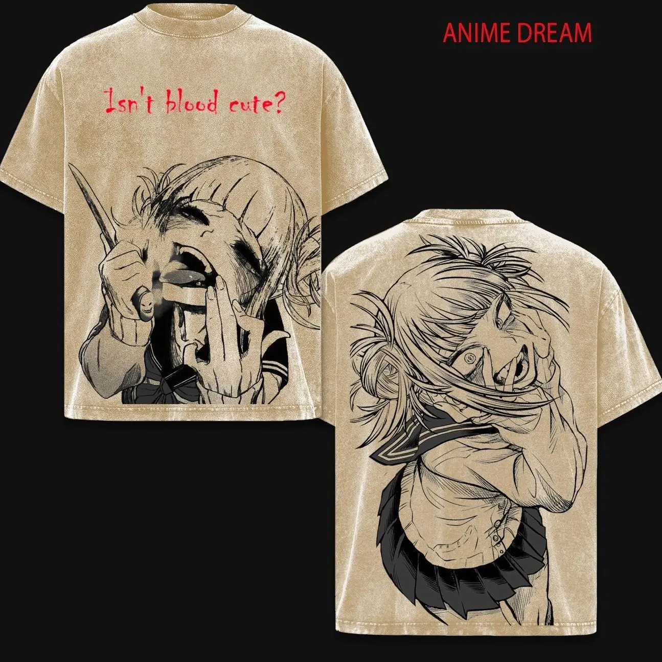 Himiko Toga My Hero Academia Anime Double Printed Vintage Washed Tee Unisex Oversize Anime Manga Washed Heavyweight Cotton T-shirt C5S