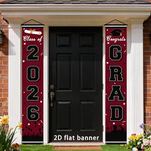 Congratulatory Graduation Banner Set, Wine Bachelor Cap & Diploma Design, Perfect Outdoor & Indoor Decoration, Ideal for Porch, Yard, Garage