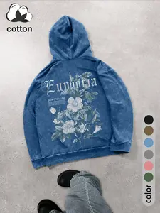 Men's Floral Print Graphic Hoodie, Regular Fit Casual Vintage Fashion Long Sleeve Hooded Sweatshirt for Daily Holiday Outdoor Wear, Men Clothes for Spring & Fall, Tops