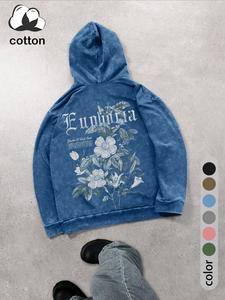 men's floral print graphic hoodie, regular fit casual vintage fashion long sleeve hooded sweatshirt for daily holiday outdoor wear, men clothes for spring & fall, tops, cotton