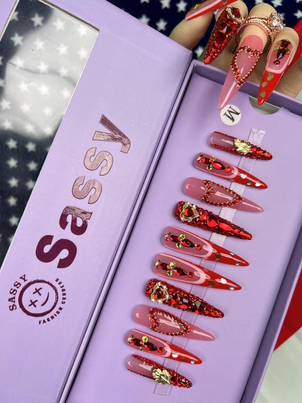 SASSY NAILSHOP longsquare 10 PCS (Length:2.2 inches) hand pressed on nails Nightclub nails for girlfriend  gift Acrylic Nail Art Nails New Collection, French New Pink White Glitter Bright Kiss Nails Acrylic Kit, Beauty Secrets Nail