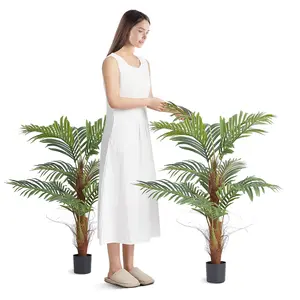 Father's Day Gift VEVOR Artificial Palm Tree, 4 FT Tall Faux Plant, Secure PE Material & Anti-Tip Tilt Protection Low-Maintenance Plant, Lifelike Green Fake Tree for Home Office Warehouse Decor Indoor Outdoor