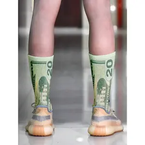 1Pc 3D Personality Socks with Dollar Element Print, Street Style Matching Creativity Over-The-Knee Casual Socks  na